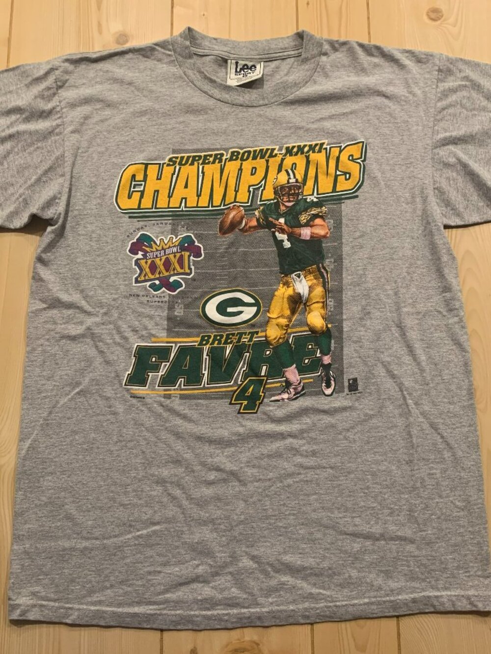 Vintage 90s Lee Green Bay Packers Brett Favre Superbowl Champions T-Shirt Size L